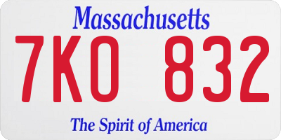 MA license plate 7KO832