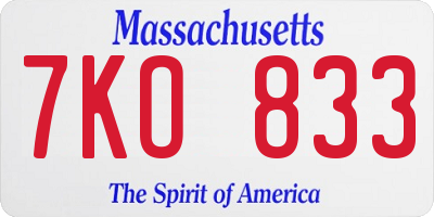 MA license plate 7KO833