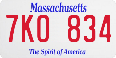 MA license plate 7KO834
