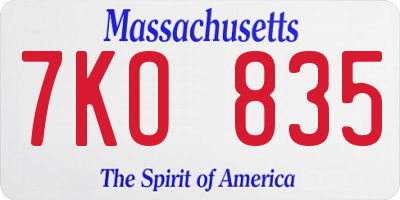 MA license plate 7KO835