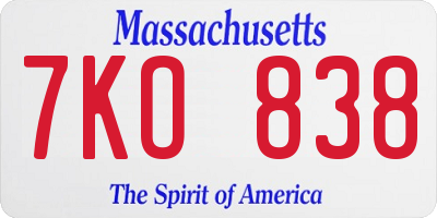 MA license plate 7KO838