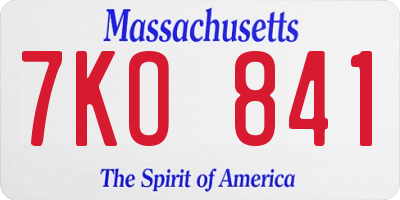 MA license plate 7KO841