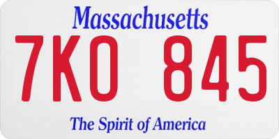 MA license plate 7KO845