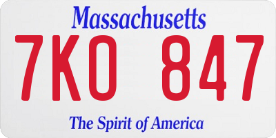 MA license plate 7KO847