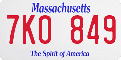 MA license plate 7KO849