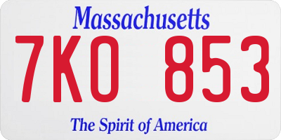 MA license plate 7KO853