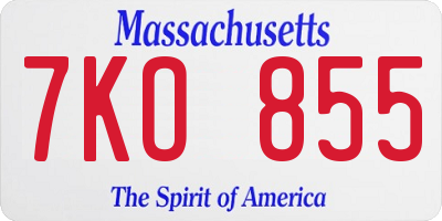 MA license plate 7KO855