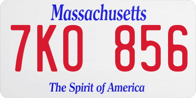 MA license plate 7KO856
