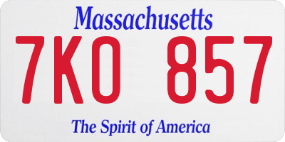 MA license plate 7KO857