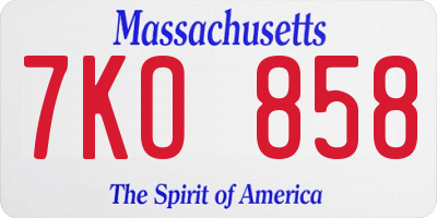 MA license plate 7KO858