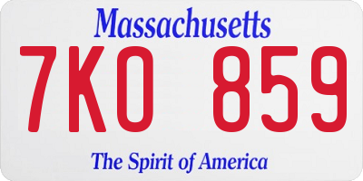 MA license plate 7KO859