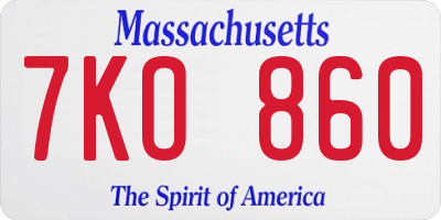 MA license plate 7KO860