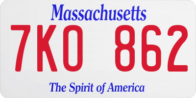 MA license plate 7KO862