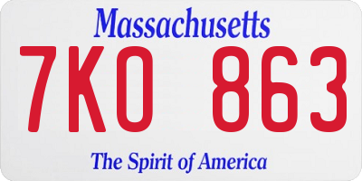 MA license plate 7KO863