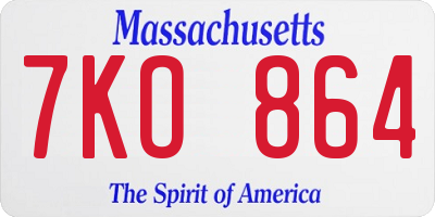 MA license plate 7KO864