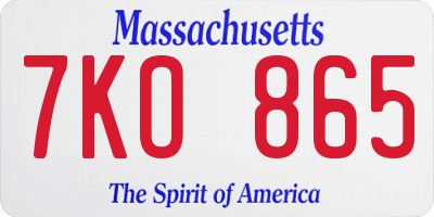 MA license plate 7KO865
