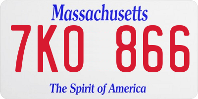 MA license plate 7KO866