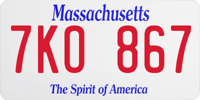 MA license plate 7KO867