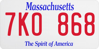 MA license plate 7KO868