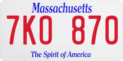 MA license plate 7KO870