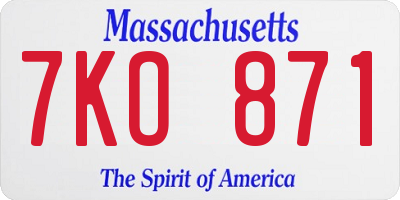 MA license plate 7KO871