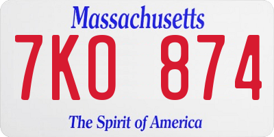 MA license plate 7KO874