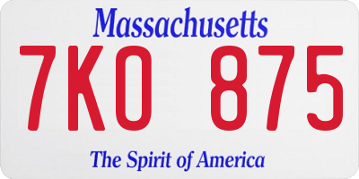 MA license plate 7KO875