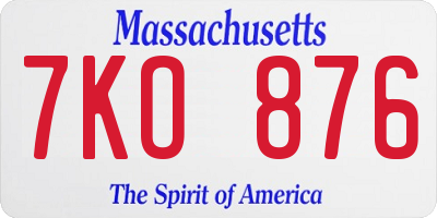MA license plate 7KO876