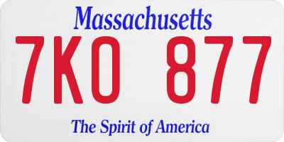 MA license plate 7KO877