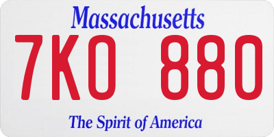 MA license plate 7KO880