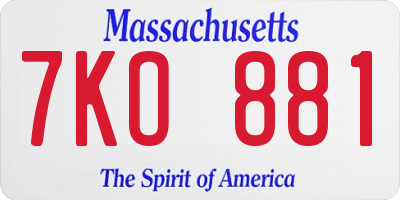 MA license plate 7KO881