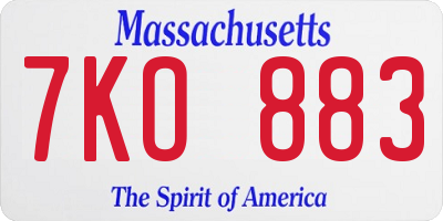 MA license plate 7KO883