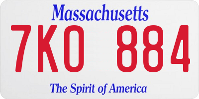 MA license plate 7KO884