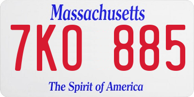 MA license plate 7KO885