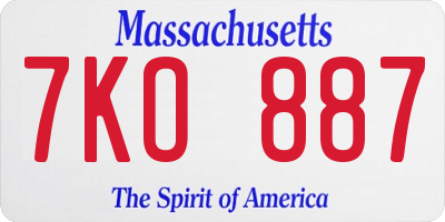 MA license plate 7KO887