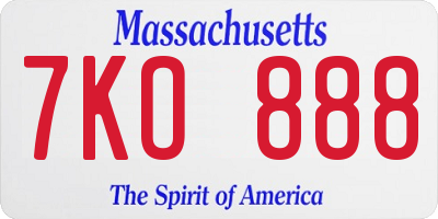 MA license plate 7KO888