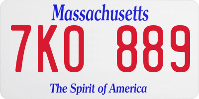 MA license plate 7KO889