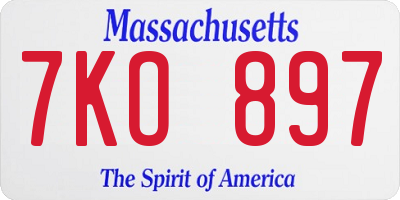 MA license plate 7KO897