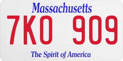 MA license plate 7KO909