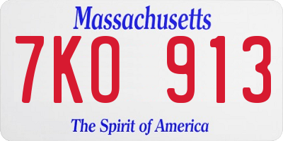 MA license plate 7KO913
