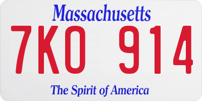 MA license plate 7KO914