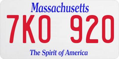 MA license plate 7KO920