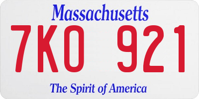 MA license plate 7KO921
