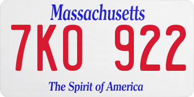 MA license plate 7KO922