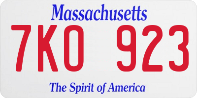 MA license plate 7KO923