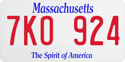 MA license plate 7KO924