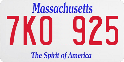 MA license plate 7KO925