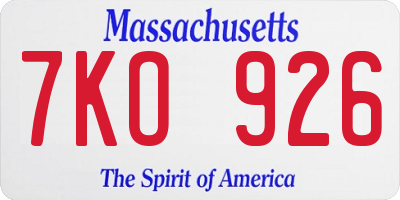 MA license plate 7KO926
