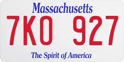 MA license plate 7KO927