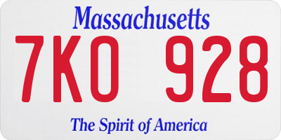 MA license plate 7KO928